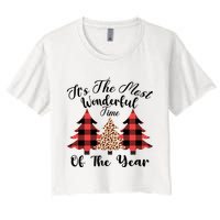 Christmas Trees It's The Most Wonderful Time Of The Year Plaid Leopard Trees Crop Top