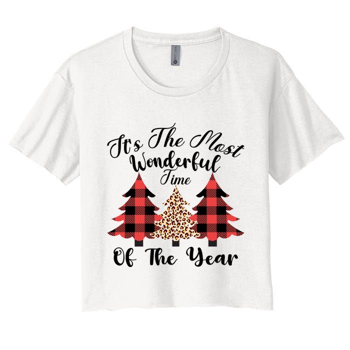 Christmas Trees It's The Most Wonderful Time Of The Year Plaid Leopard Trees Crop Top
