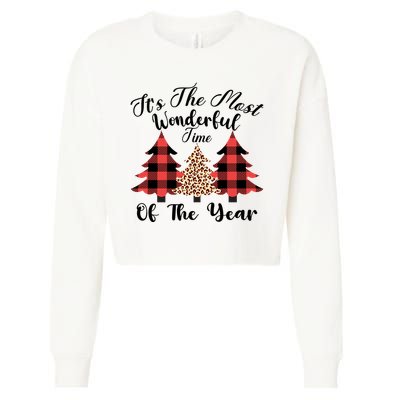 Christmas Trees It's The Most Wonderful Time Of The Year Plaid Leopard Trees Cropped Pullover Crew