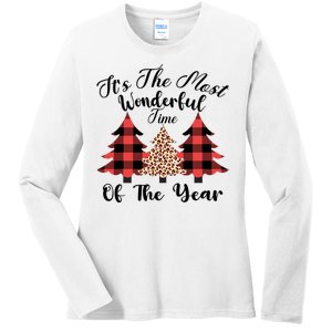 Christmas Trees It's The Most Wonderful Time Of The Year Plaid Leopard Trees Ladies Long Sleeve Shirt