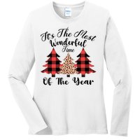 Christmas Trees It's The Most Wonderful Time Of The Year Plaid Leopard Trees Ladies Long Sleeve Shirt