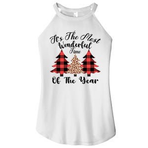 Christmas Trees It's The Most Wonderful Time Of The Year Plaid Leopard Trees Women's Perfect Tri Rocker Tank