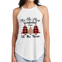 Christmas Trees It's The Most Wonderful Time Of The Year Plaid Leopard Trees Women's Perfect Tri Rocker Tank