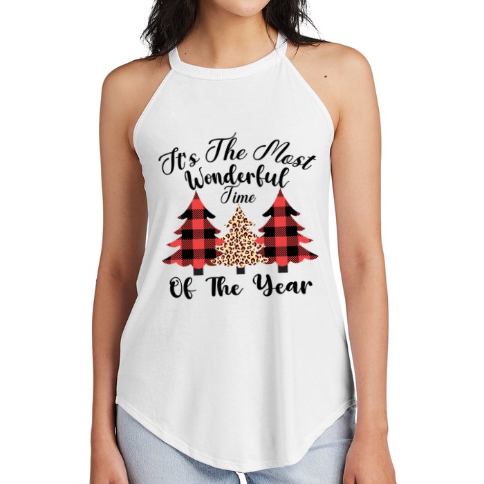 Christmas Trees It's The Most Wonderful Time Of The Year Plaid Leopard Trees Women's Perfect Tri Rocker Tank