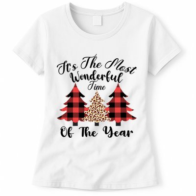 Christmas Trees It's The Most Wonderful Time Of The Year Plaid Leopard Trees Womens T-Shirt