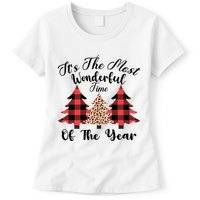 Christmas Trees It's The Most Wonderful Time Of The Year Plaid Leopard Trees Womens T-Shirt