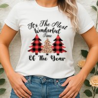 Christmas Trees It's The Most Wonderful Time Of The Year Plaid Leopard Trees Womens T-Shirt