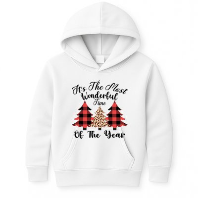 Christmas Trees It's The Most Wonderful Time Of The Year Plaid Leopard Trees Kids Hoodie