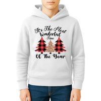 Christmas Trees It's The Most Wonderful Time Of The Year Plaid Leopard Trees Kids Hoodie