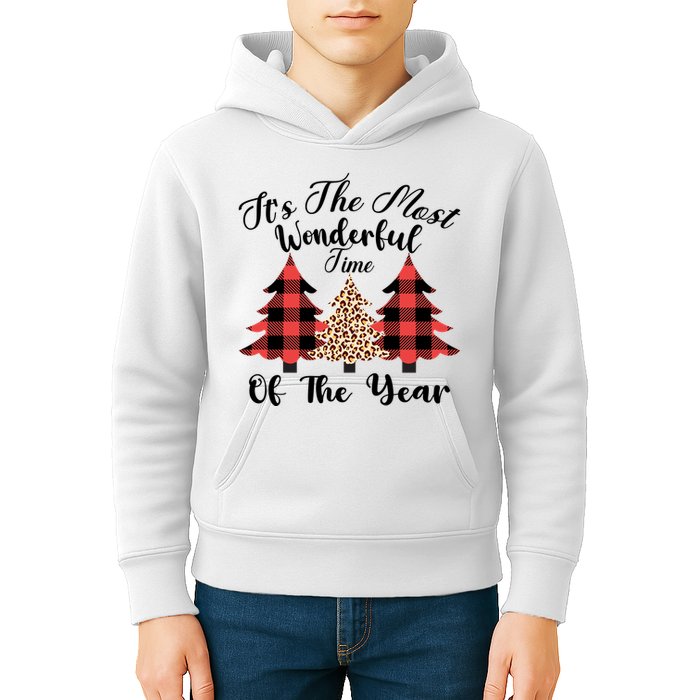 Christmas Trees It's The Most Wonderful Time Of The Year Plaid Leopard Trees Kids Hoodie