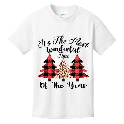 Christmas Trees It's The Most Wonderful Time Of The Year Plaid Leopard Trees Kids T-Shirt