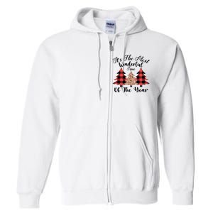 Christmas Trees It's The Most Wonderful Time Of The Year Plaid Leopard Trees Full Zip Hoodie