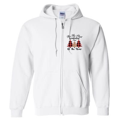 Christmas Trees It's The Most Wonderful Time Of The Year Plaid Leopard Trees Full Zip Hoodie