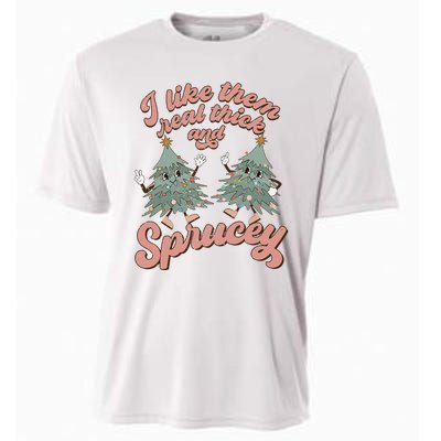 Christmas Tree I Like Them Real Thick And Sprucey Xmas Cooling Performance Crew T-Shirt