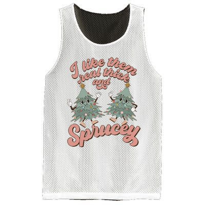 Christmas Tree I Like Them Real Thick And Sprucey Xmas Mesh Reversible Basketball Jersey Tank