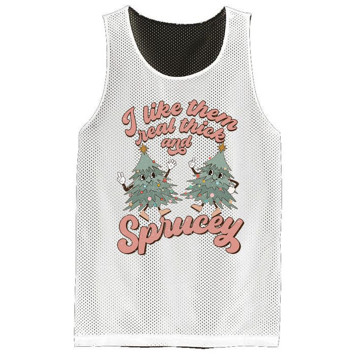 Christmas Tree I Like Them Real Thick And Sprucey Xmas Mesh Reversible Basketball Jersey Tank