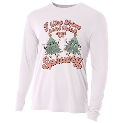 Christmas Tree I Like Them Real Thick And Sprucey Xmas Cooling Performance Long Sleeve Crew