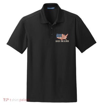 Cutesy Time Is Over American Flag Patriotic Conservative Dry Zone Grid Polo