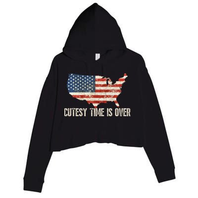 Cutesy Time Is Over American Flag Patriotic Conservative Crop Fleece Hoodie