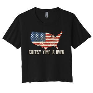 Cutesy Time Is Over American Flag Patriotic Conservative Women's Crop Top Tee