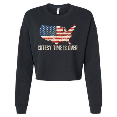 Cutesy Time Is Over American Flag Patriotic Conservative Cropped Pullover Crew