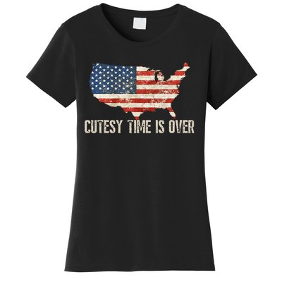 Cutesy Time Is Over American Flag Patriotic Conservative Women's T-Shirt