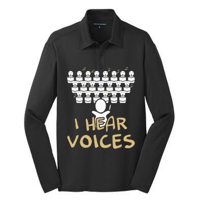 Choir Teacher I Hear Voices Funny Chorister Silk Touch Performance Long Sleeve Polo