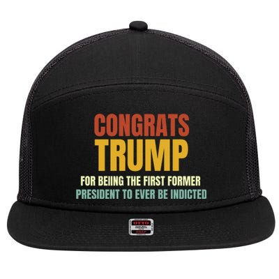 Congrats Trump Indicted, Retro Funny Political 7 Panel Mesh Trucker Snapback Hat