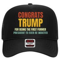 Congrats Trump Indicted, Retro Funny Political High Crown Mesh Back Trucker Hat