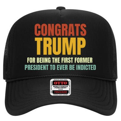 Congrats Trump Indicted, Retro Funny Political High Crown Mesh Back Trucker Hat