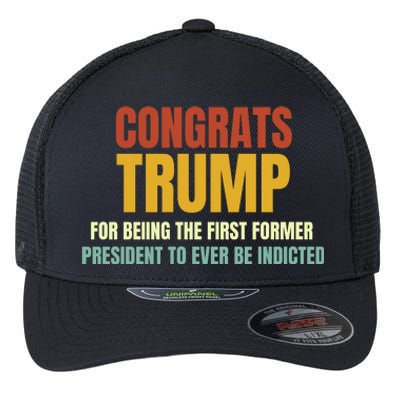 Congrats Trump Indicted, Retro Funny Political Flexfit Unipanel Trucker Cap