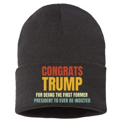 Congrats Trump Indicted, Retro Funny Political Sustainable Knit Beanie