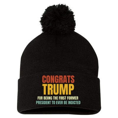 Congrats Trump Indicted, Retro Funny Political Pom Pom 12in Knit Beanie