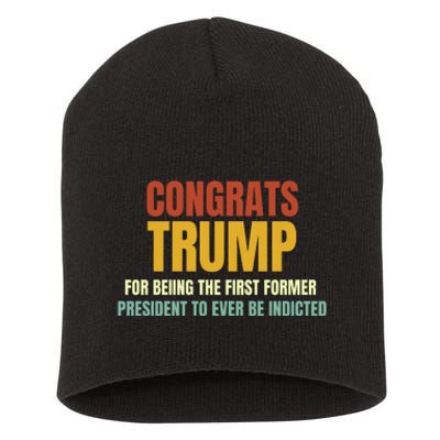 Congrats Trump Indicted, Retro Funny Political Short Acrylic Beanie