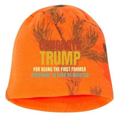 Congrats Trump Indicted, Retro Funny Political Kati - Camo Knit Beanie