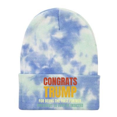 Congrats Trump Indicted, Retro Funny Political Tie Dye 12in Knit Beanie