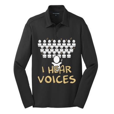 Choir Teacher I Hear Voices Funny Tee Chorister Silk Touch Performance Long Sleeve Polo