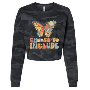 Choose To Include Special Education Teacher Floral Butterfly Cropped Pullover Crew