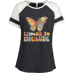 Choose To Include Special Education Teacher Floral Butterfly Enza Ladies Jersey Colorblock Tee