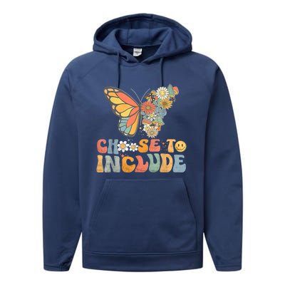 Choose To Include Special Education Teacher Floral Butterfly Performance Fleece Hoodie