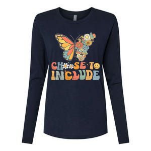 Choose To Include Special Education Teacher Floral Butterfly Womens Cotton Relaxed Long Sleeve T-Shirt