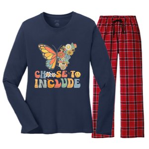 Choose To Include Special Education Teacher Floral Butterfly Women's Long Sleeve Flannel Pajama Set 