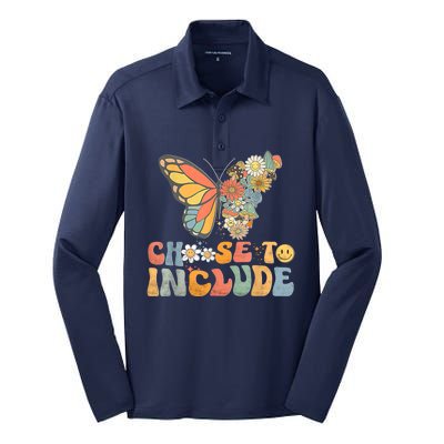 Choose To Include Special Education Teacher Floral Butterfly Silk Touch Performance Long Sleeve Polo