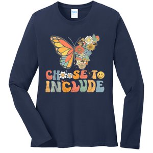 Choose To Include Special Education Teacher Floral Butterfly Ladies Long Sleeve Shirt