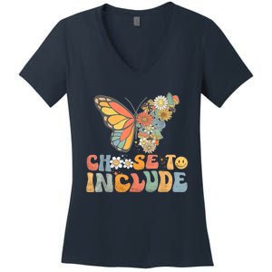 Choose To Include Special Education Teacher Floral Butterfly Women's V-Neck T-Shirt