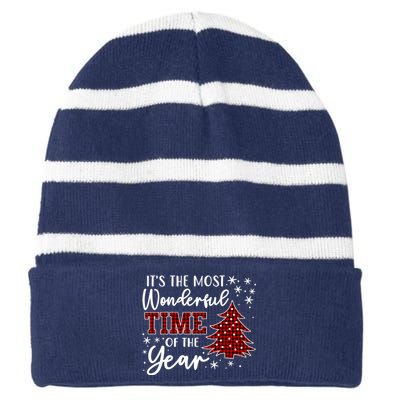 Christmas Trees ItS The Most Wonderful Time Of The Year Striped Beanie with Solid Band