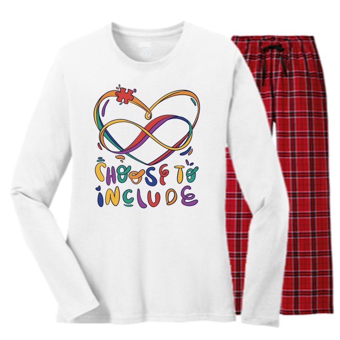 Choose To Include Autism Awareness Women's Long Sleeve Flannel Pajama Set 