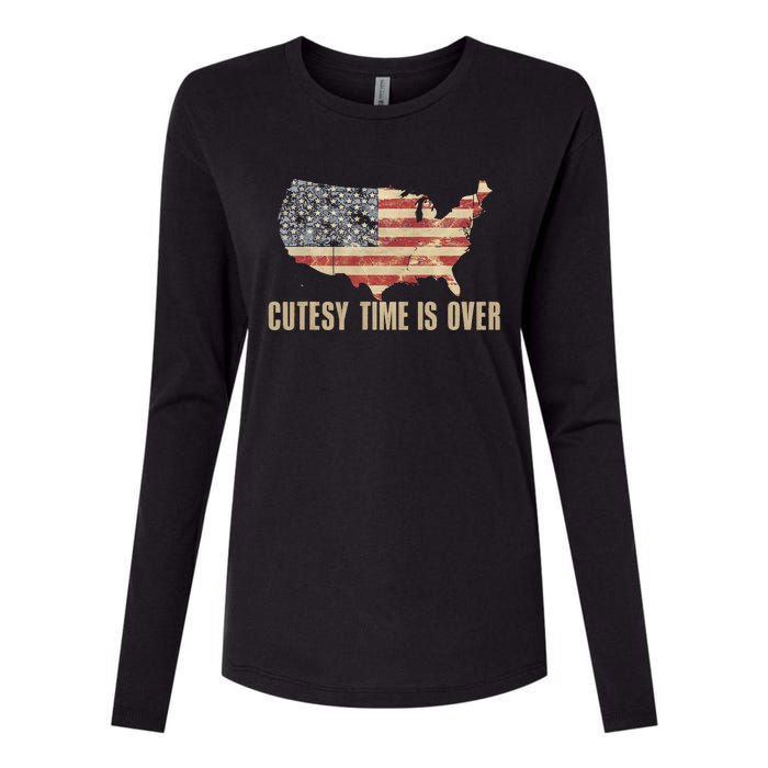 Cutesy Time Is Over American Flag Patriotic Conservative Womens Cotton Relaxed Long Sleeve T-Shirt