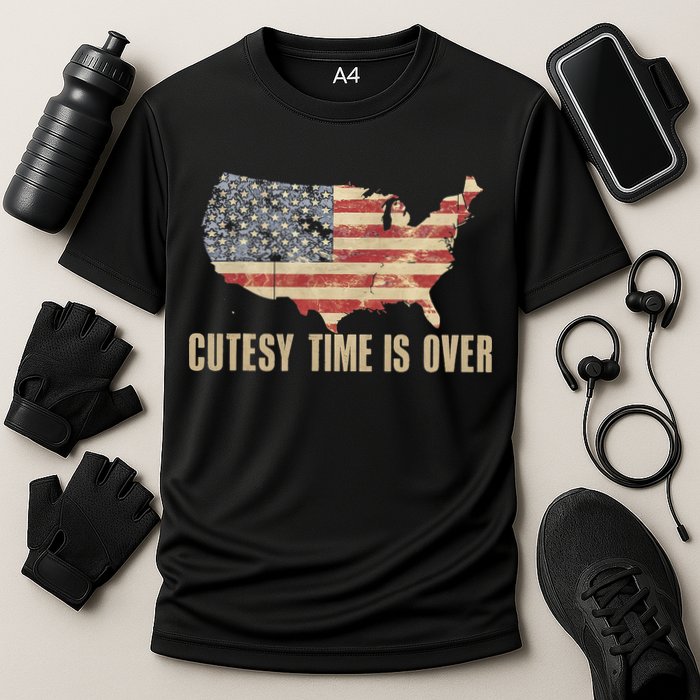 Cutesy Time Is Over American Flag Patriotic Conservative Cooling Performance Crew T-Shirt