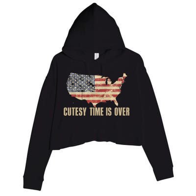 Cutesy Time Is Over American Flag Patriotic Conservative Crop Fleece Hoodie